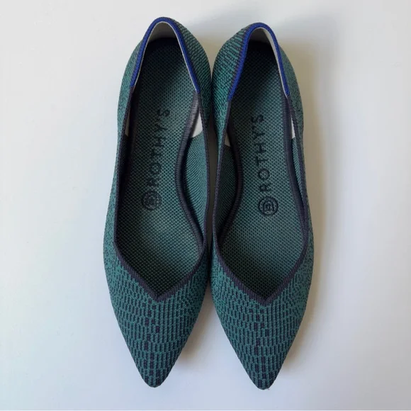 Rothy's The Point Teal Blue Green Textured Ballet Flats Sleek Design pointed toe - Picture 2 of 8